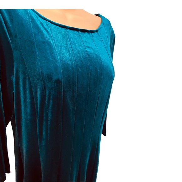 Midnight Velvet Teal Blue Stretchy Night Out Knee Length Office Party Dress - Picture 9 of 12